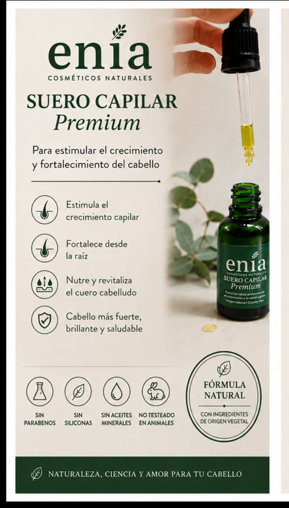Suero Capilar Premium ENIA🌿 Dale a tu cabello el cuidado que merece con nuestro Suero Capilar Premium, formulado con ingredientes naturales seleccionados para ayudar a estimular el crecimiento, fortalecer la fibra capilar y mejorar la salud del cuero cab